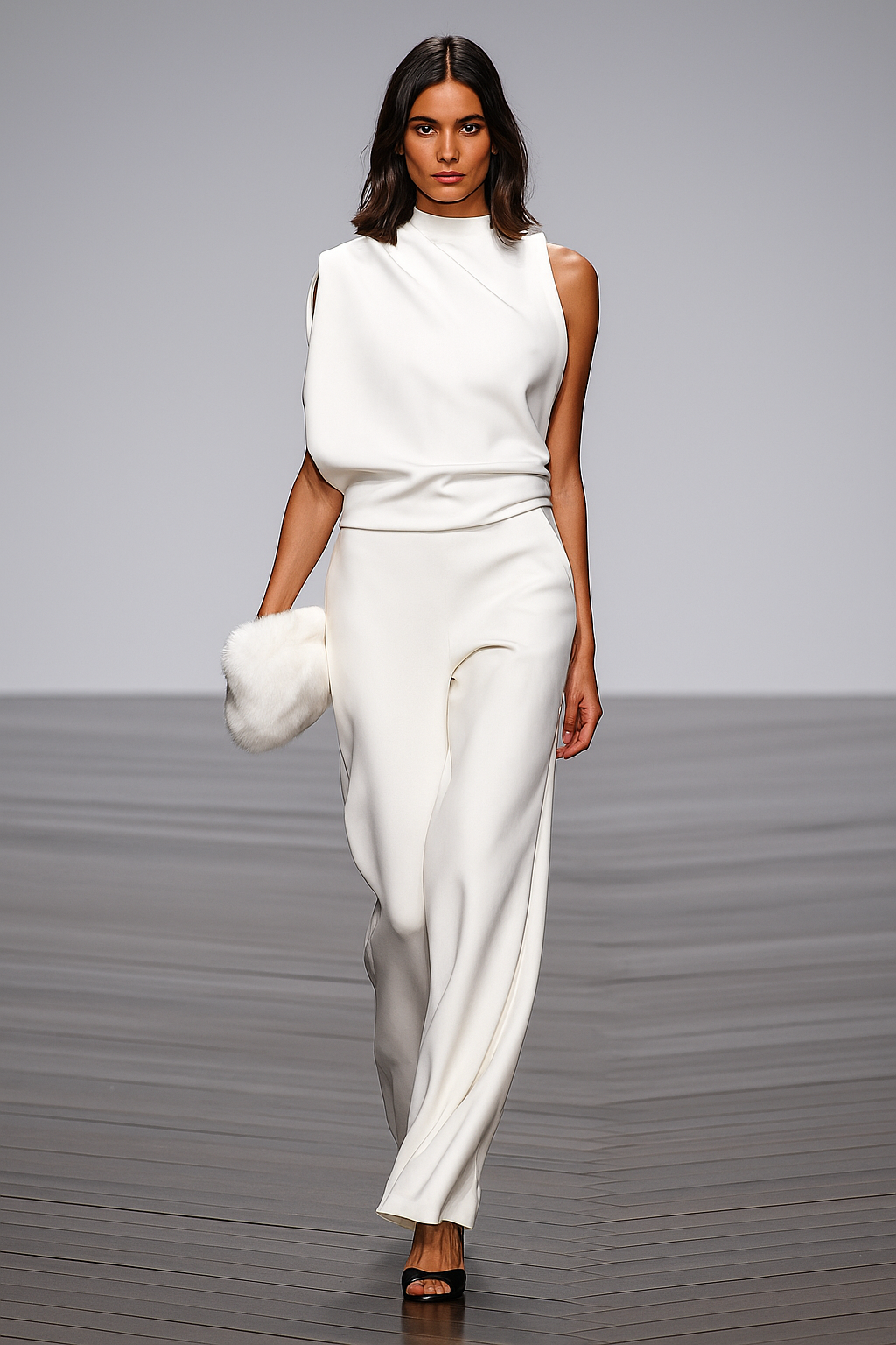 One Shoulder Jumpsuit Asymmetrical Neckline Wide Leg
