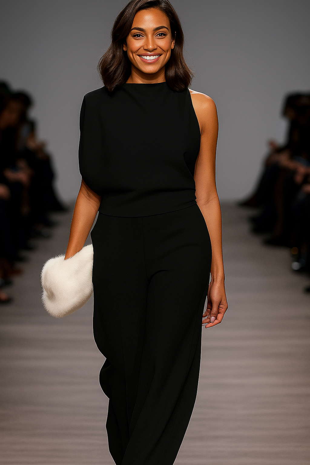 One Shoulder Jumpsuit Asymmetrical Neckline Wide Leg