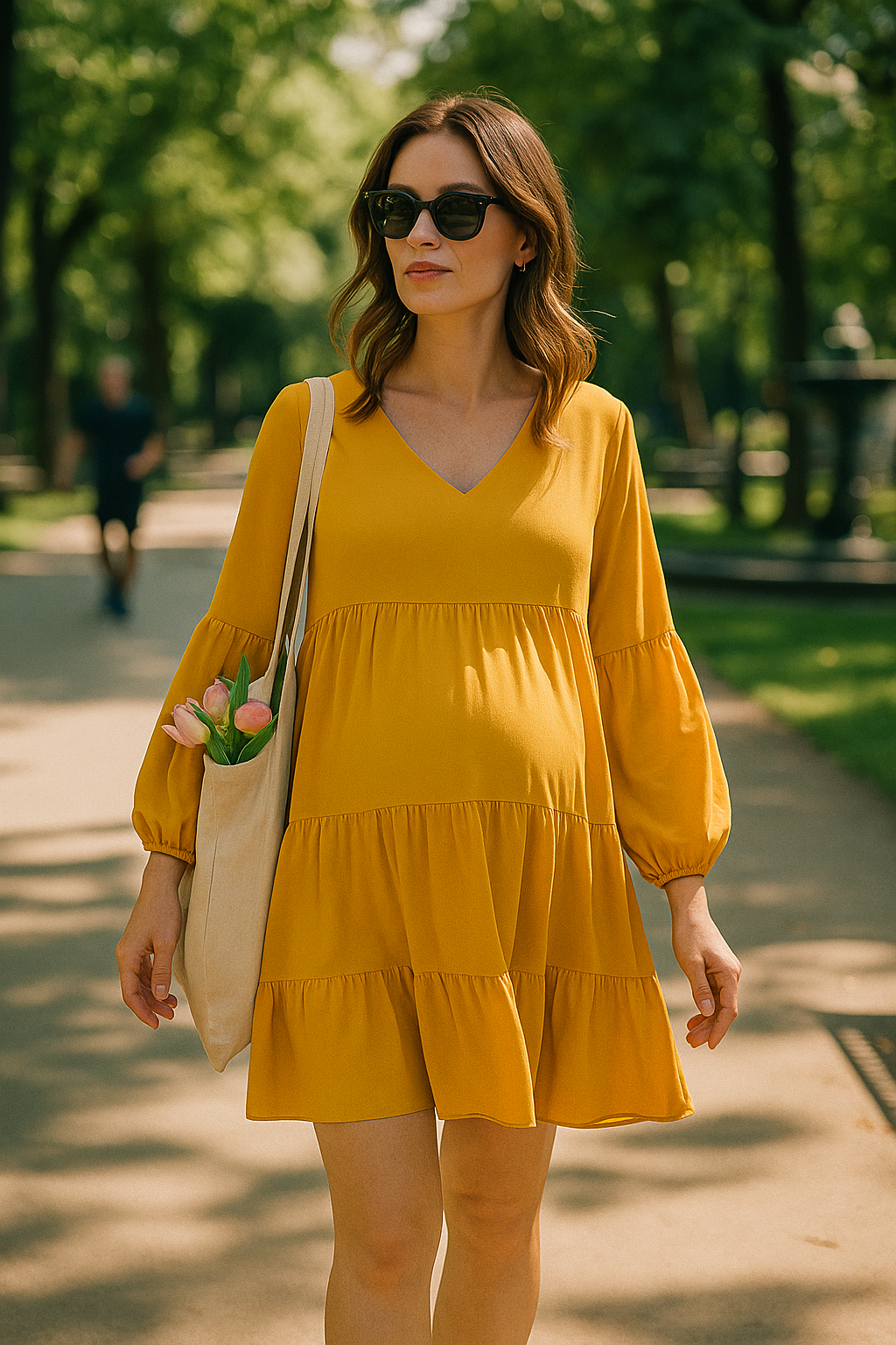 V-Neck Long Sleeve Dress – Ruffle Detail, Knee-Length & Effortless Comfort