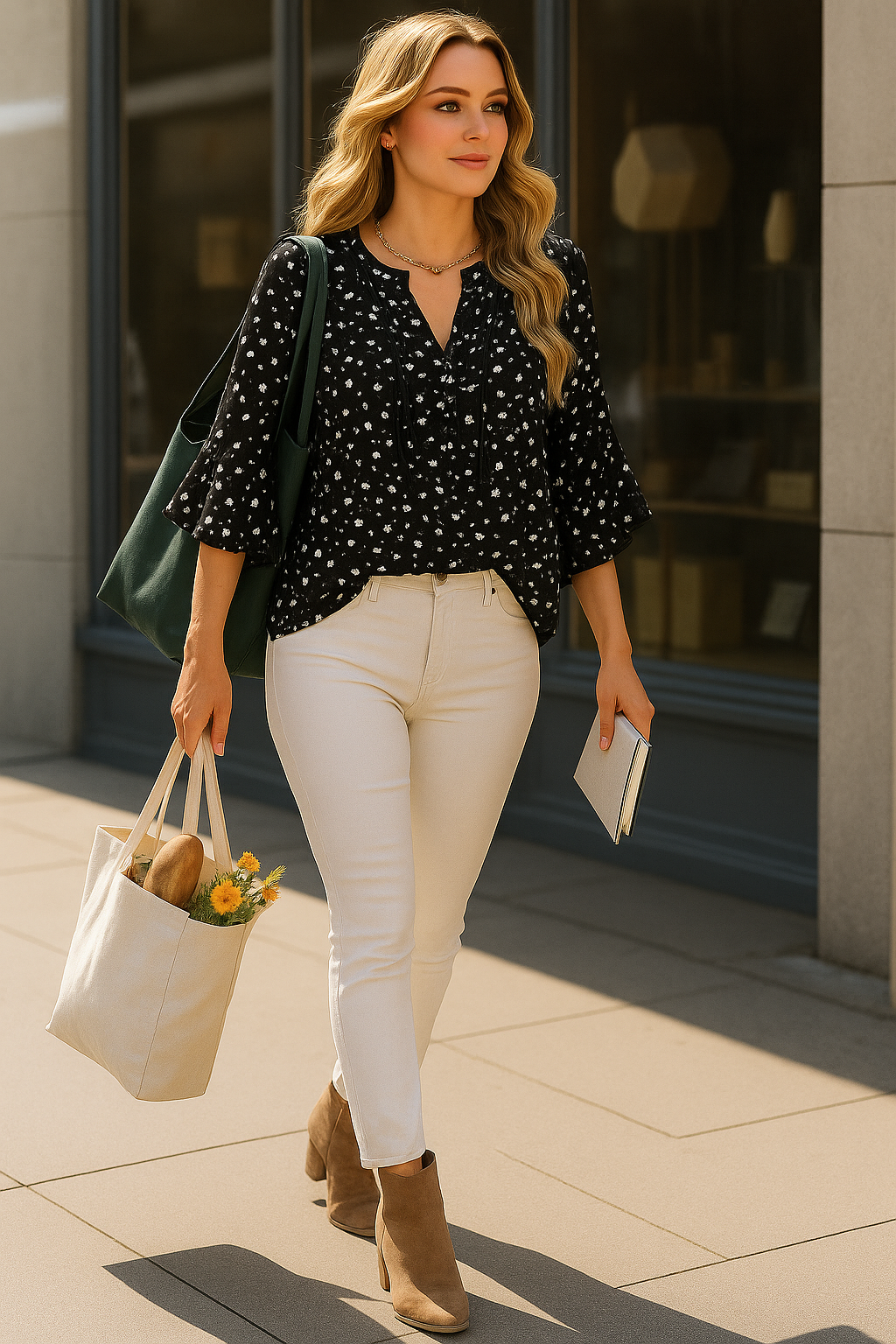 Chiffon V Neck Blouse Three Quarter Sleeve