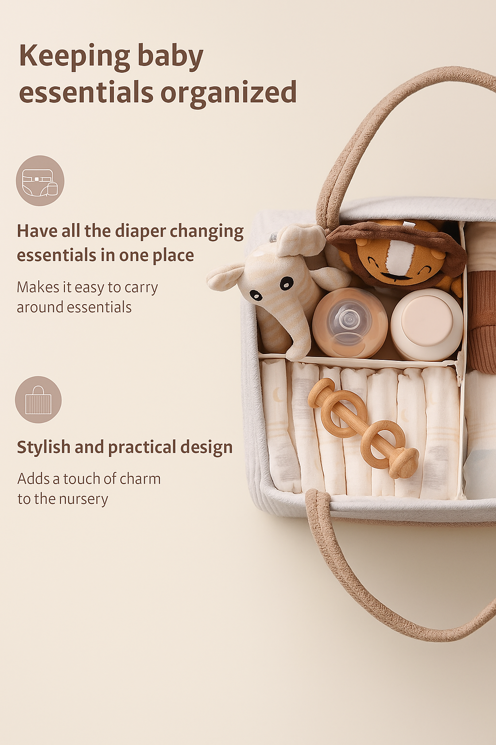 Rainbow Cotton Rope Nappy Organizer Caddy – Portable Baby Essentials Storage with Removable Dividers