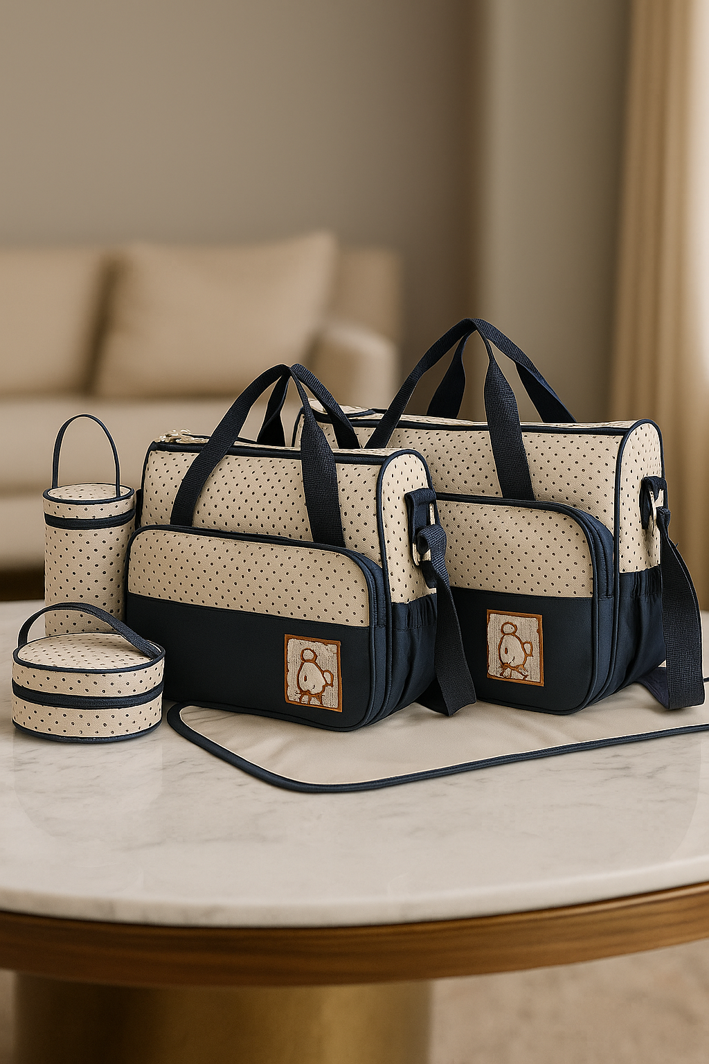 Oxford Cloth 4-Piece Diaper Bag Set – Large Tote, Small Tote, Bottle Bag & Meal Bag for Moms on the Go