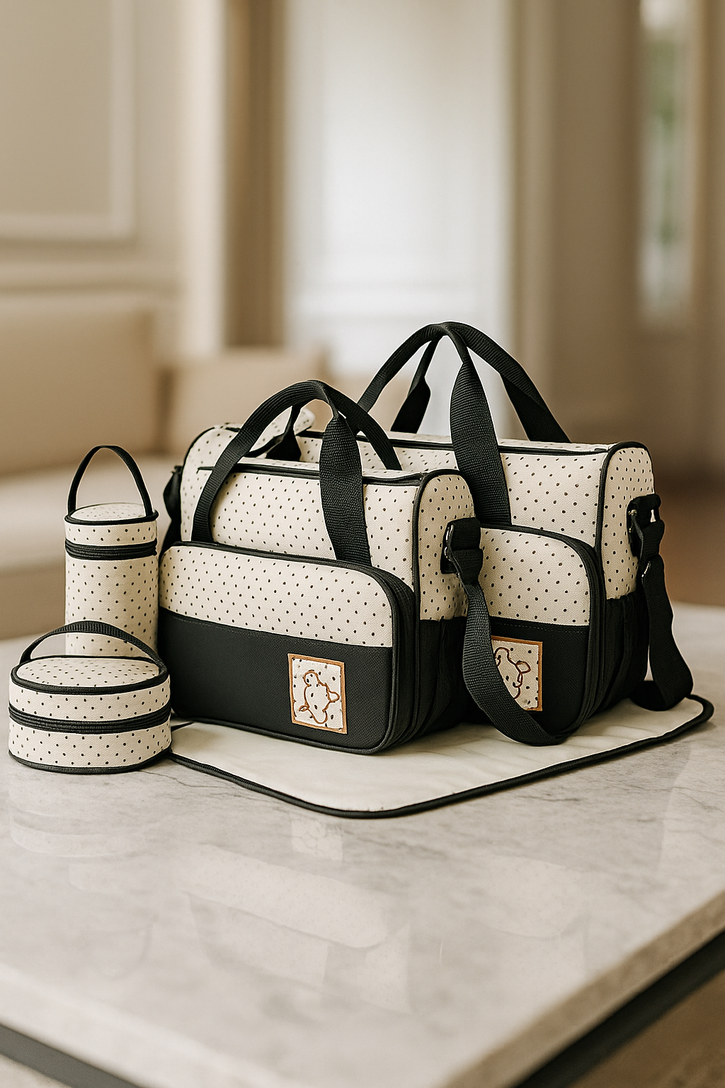 Oxford Cloth 4-Piece Diaper Bag Set – Large Tote, Small Tote, Bottle Bag & Meal Bag for Moms on the Go