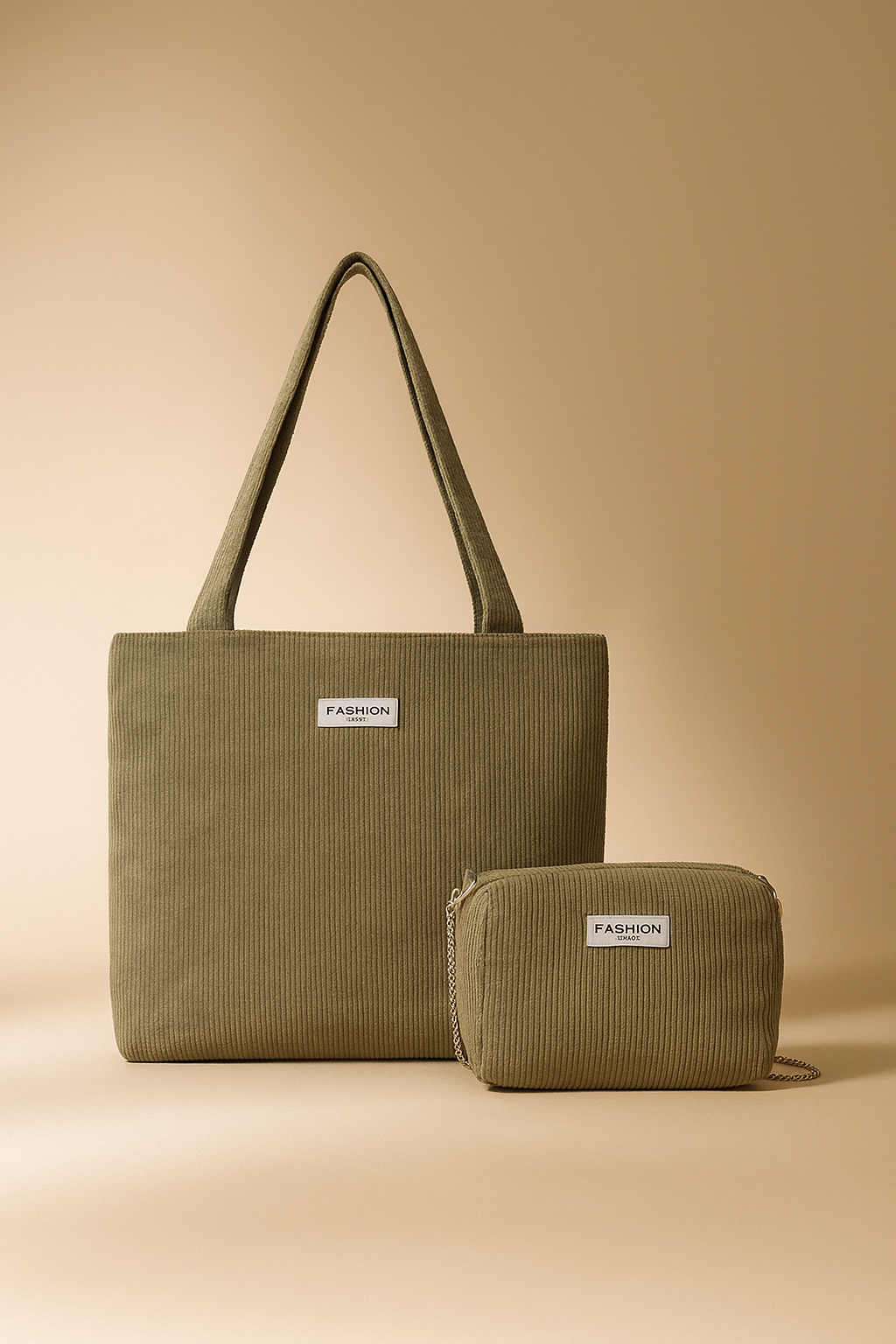 Corduroy Two Piece Tote and Sling Bag Set