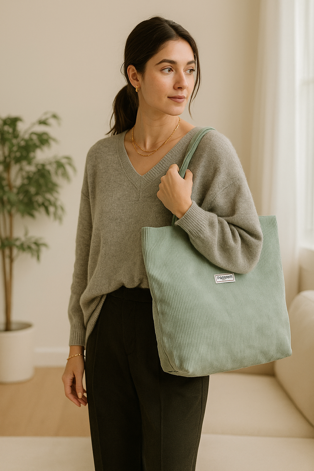 Corduroy Two Piece Tote and Sling Bag Set