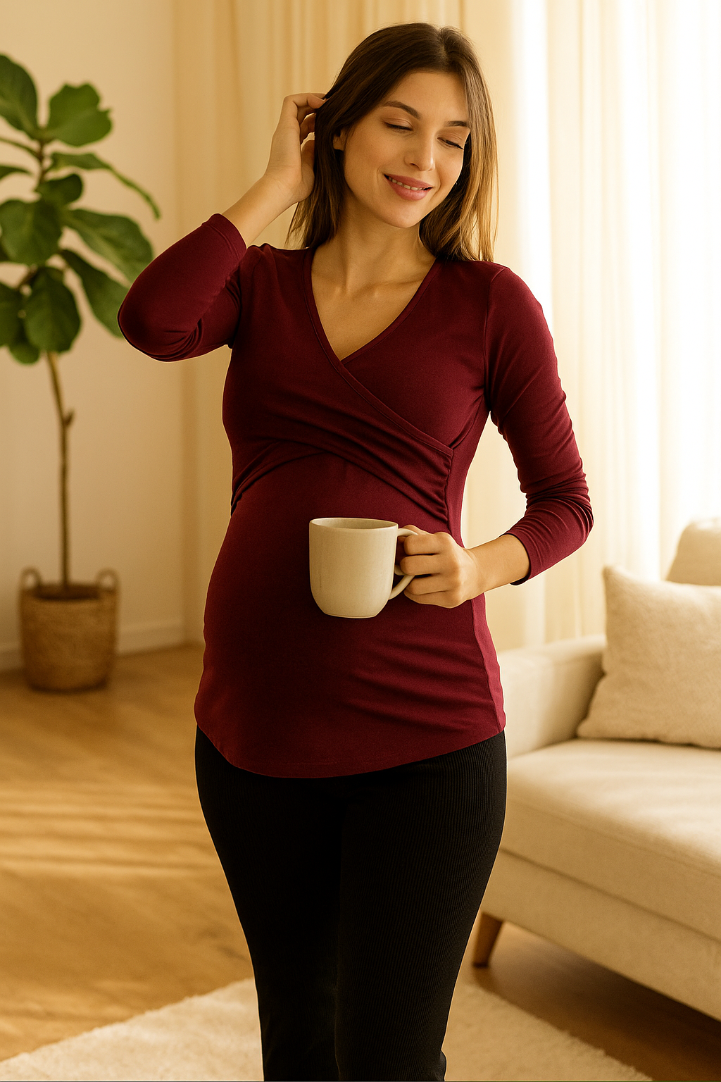 Wrap Nursing Top Long Sleeve Maternity