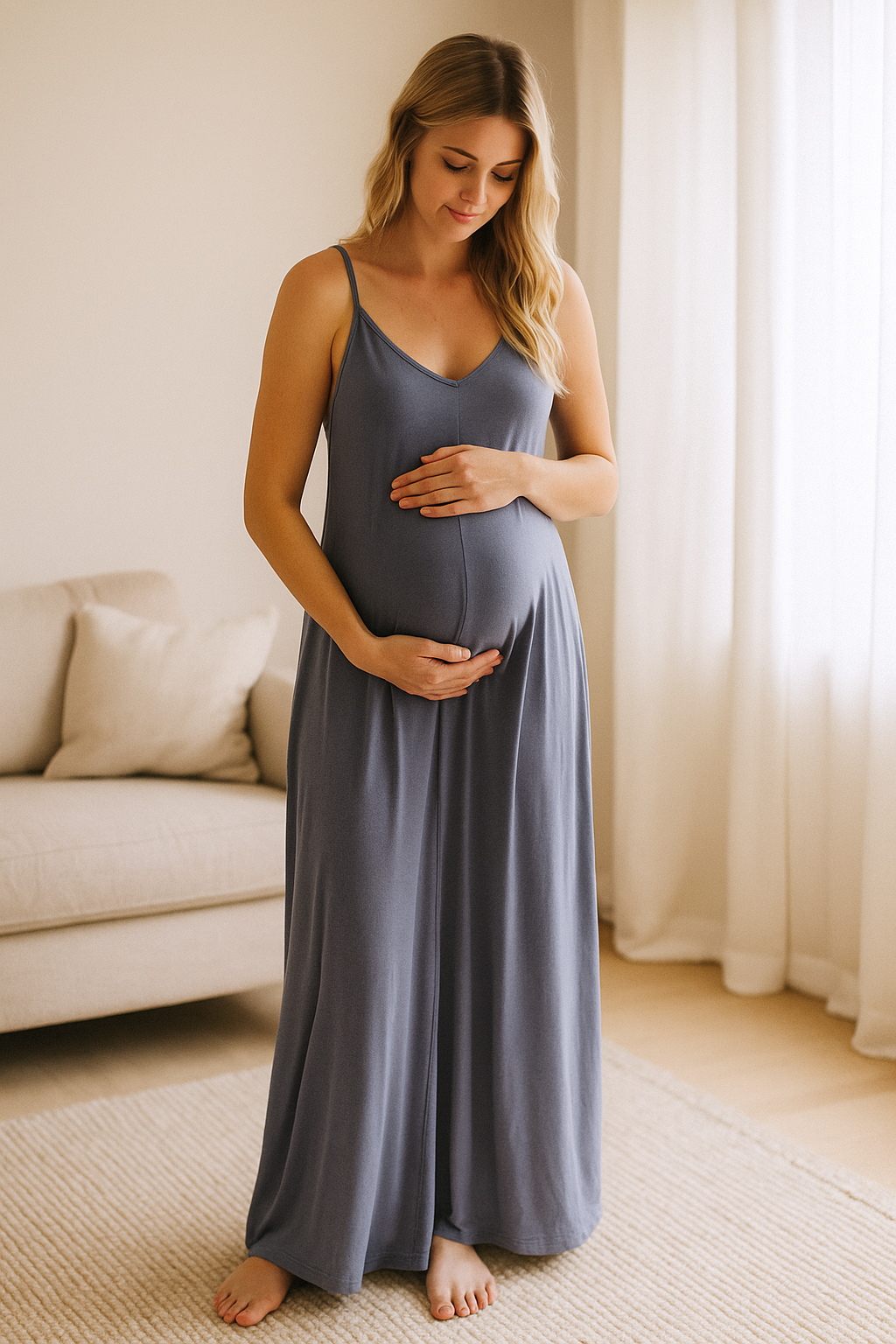 V Neck White Maxi Dress with Pockets