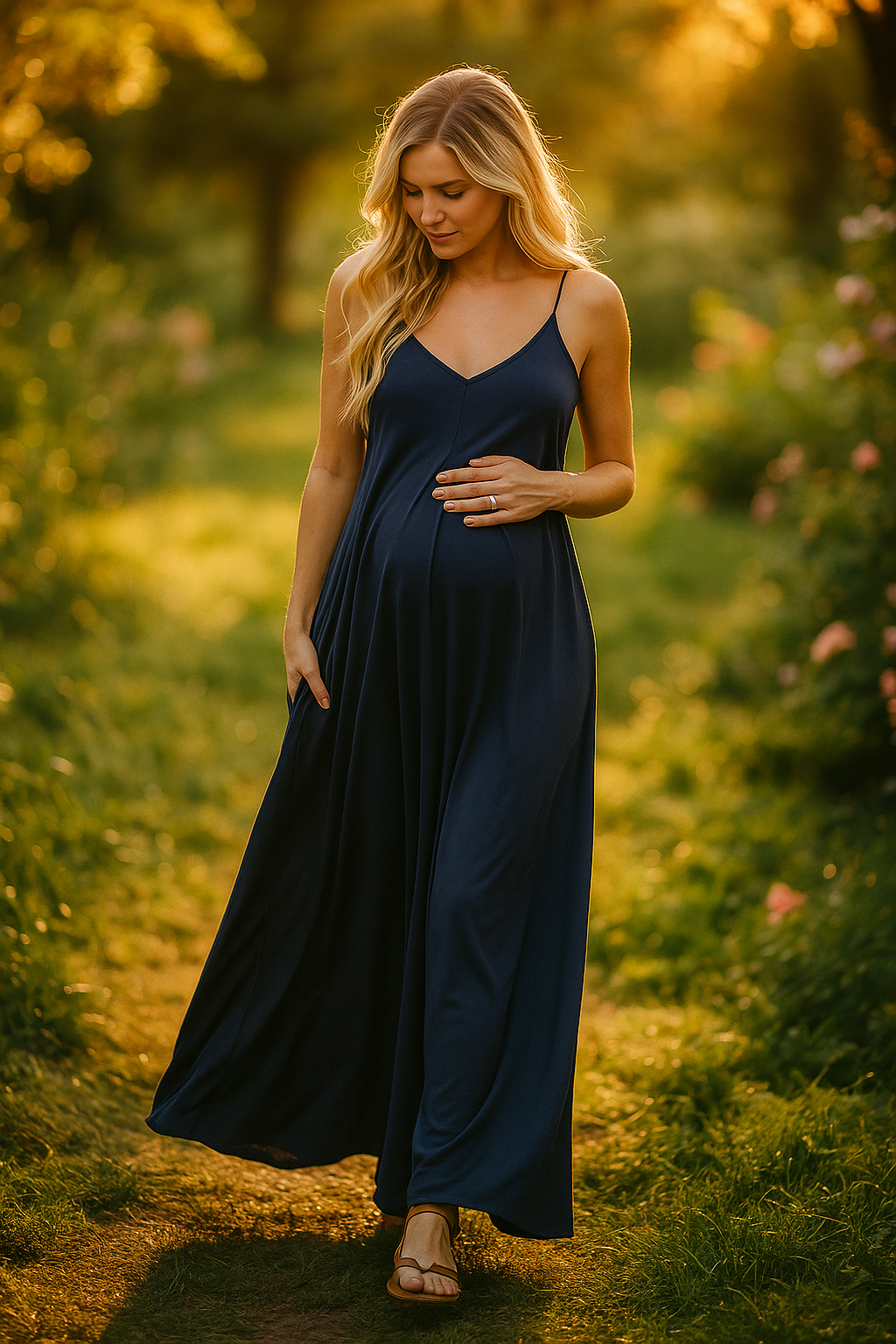 V Neck White Maxi Dress with Pockets