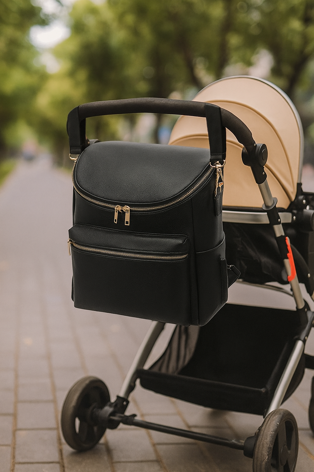 Stylish Leather Diaper Bag with Insulated Bottle Holder & Changing Mat – Spacious Baby Bag for Modern Moms