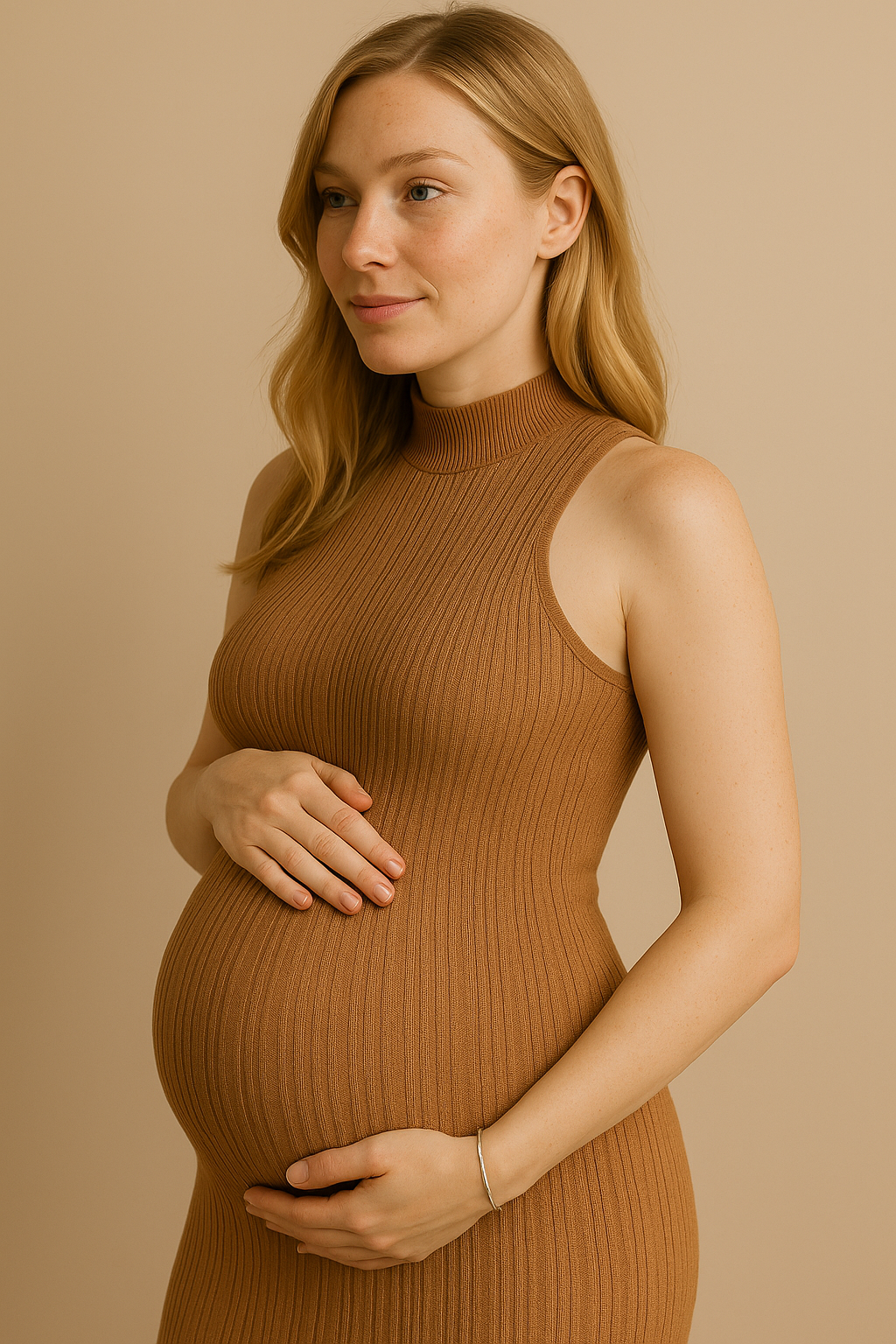 Sleeveless Turtleneck Maternity Maxi Dress khaki