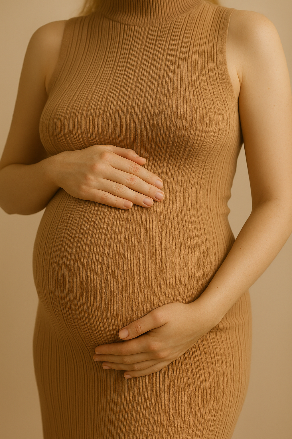 Sleeveless Turtleneck Maternity Maxi Dress khaki