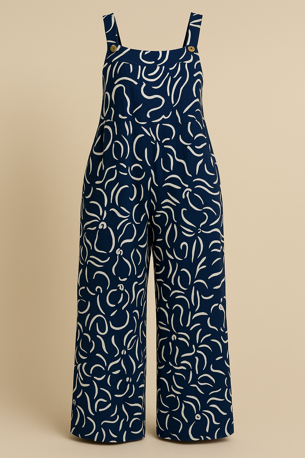 Funky Printed Wide Leg Jumpsuit with Pockets Blue