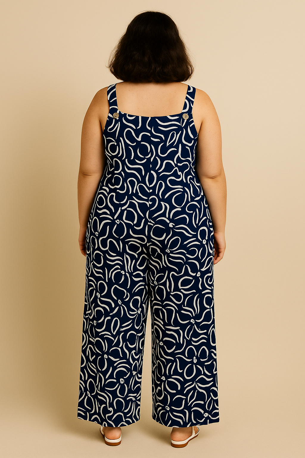 Funky Printed Wide Leg Jumpsuit with Pockets Blue