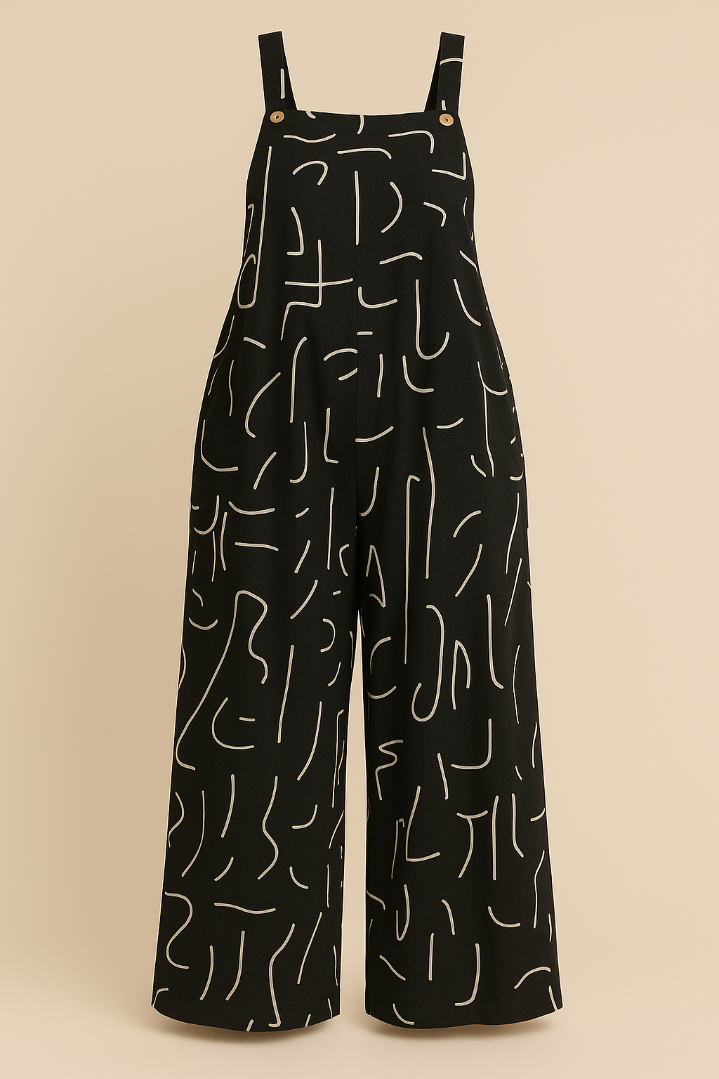 Funky Printed Wide Leg Jumpsuit with Pockets Black