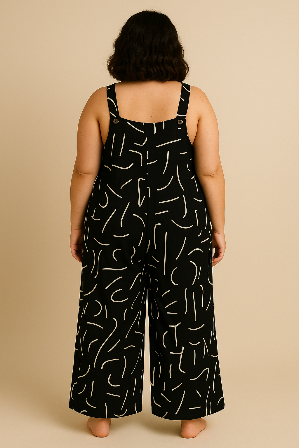 Funky Printed Wide Leg Jumpsuit with Pockets Black