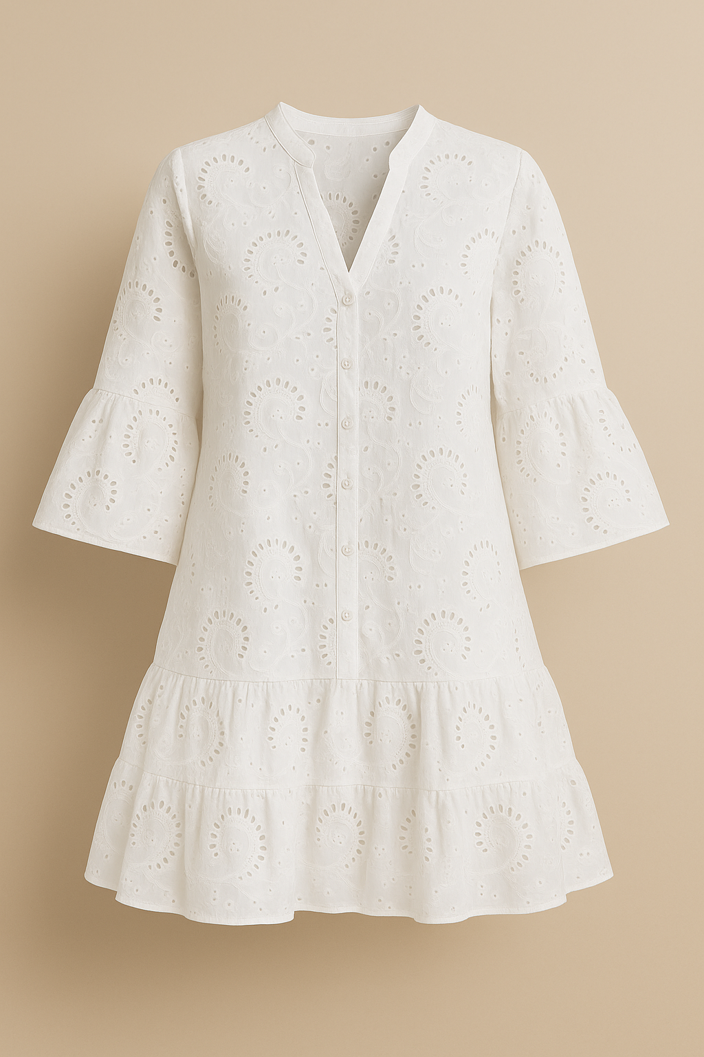Embroidered Cotton Dress Button Front Breezy White