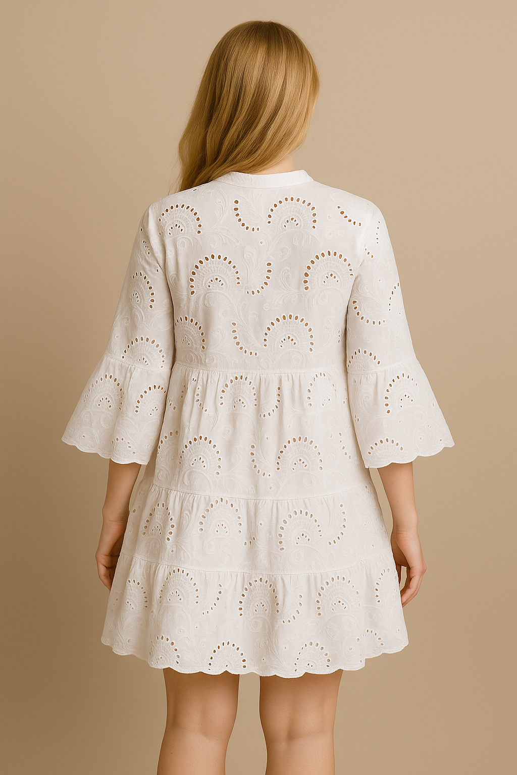 Embroidered Cotton Dress Button Front Breezy White