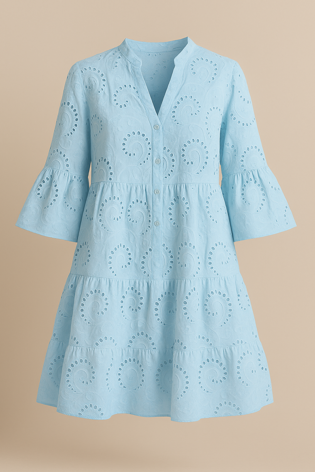 Embroidered Cotton Dress Button Front Breezy Blue