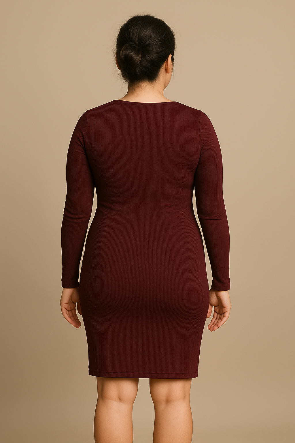 Elegant Long Sleeve Maternity Dress Slim Fit Burgundy