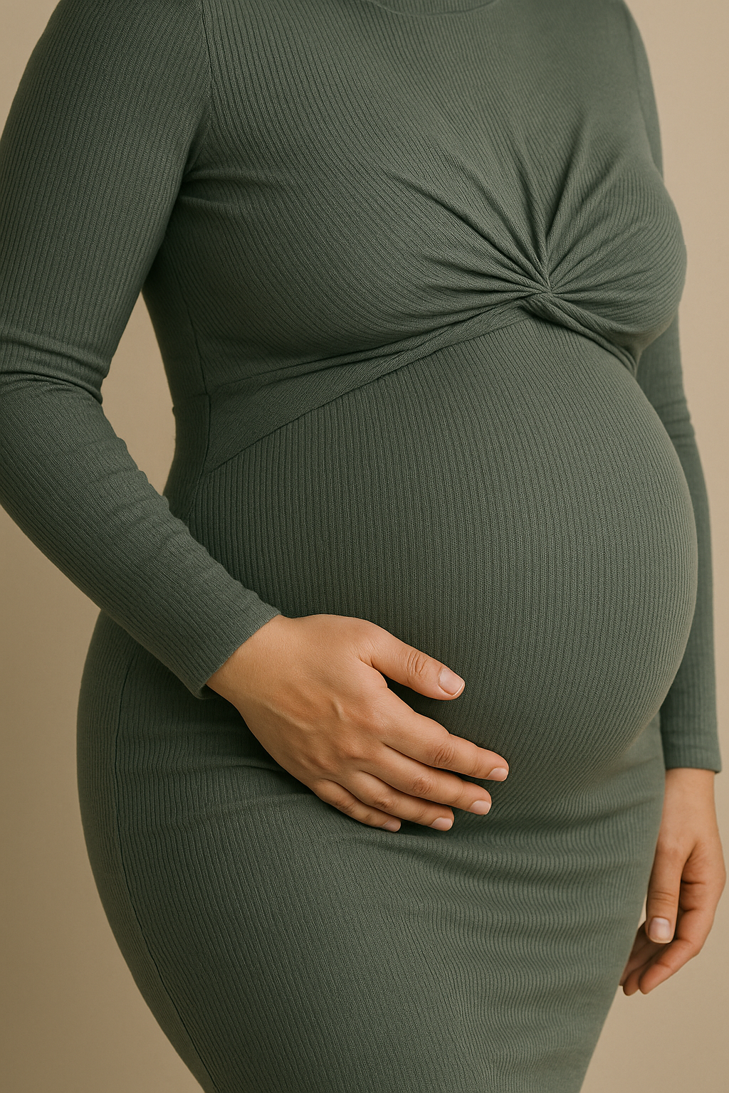 Elegant Long Sleeve Maternity Dress Slim Fit Green