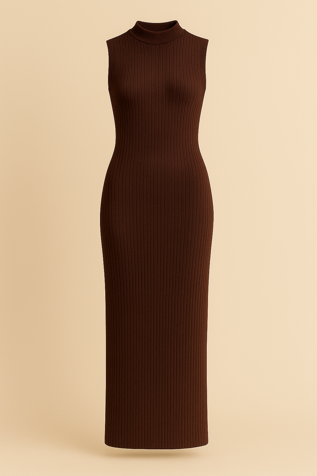 Sleeveless Turtleneck Maternity Maxi Dress Brown