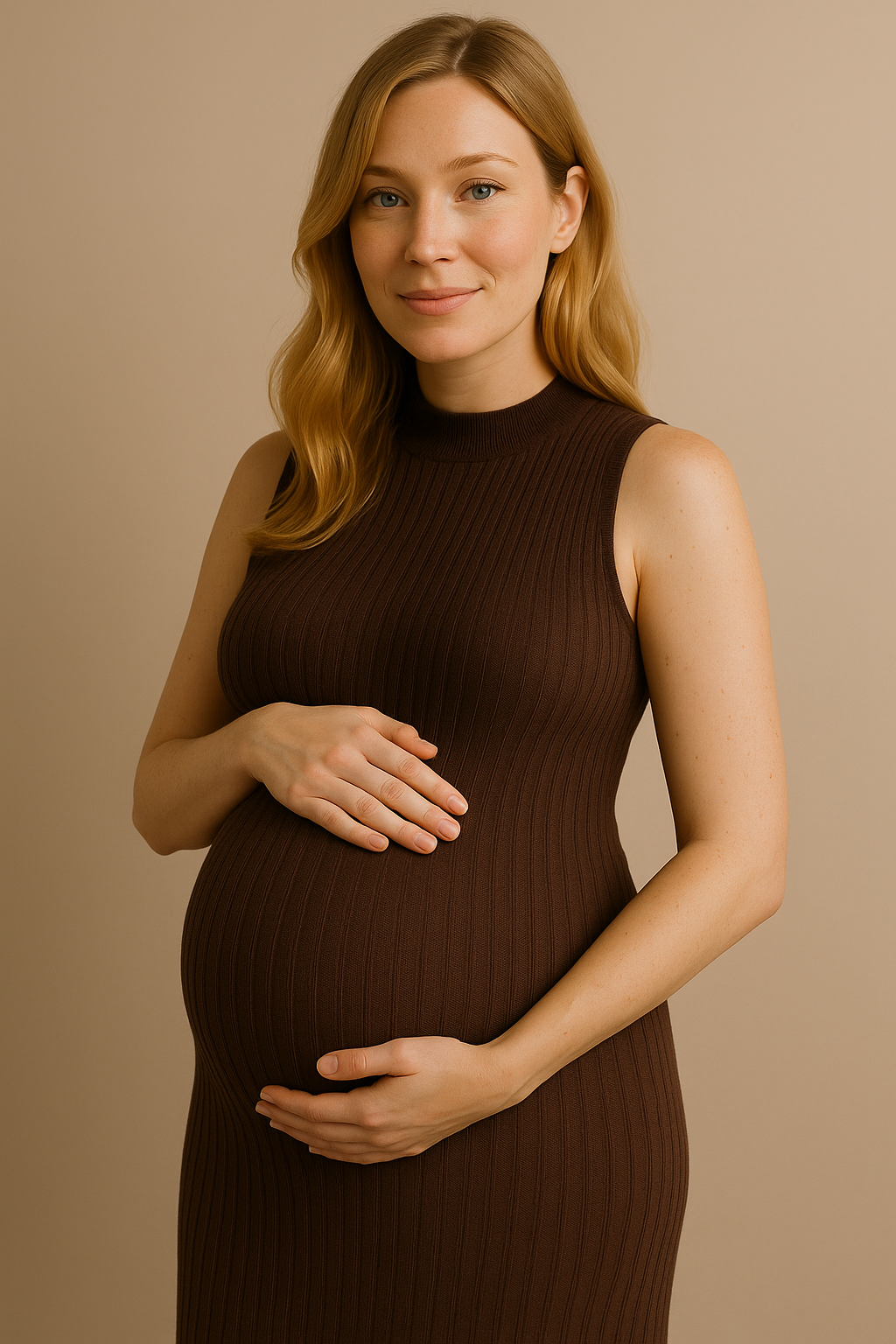 Sleeveless Turtleneck Maternity Maxi Dress Brown