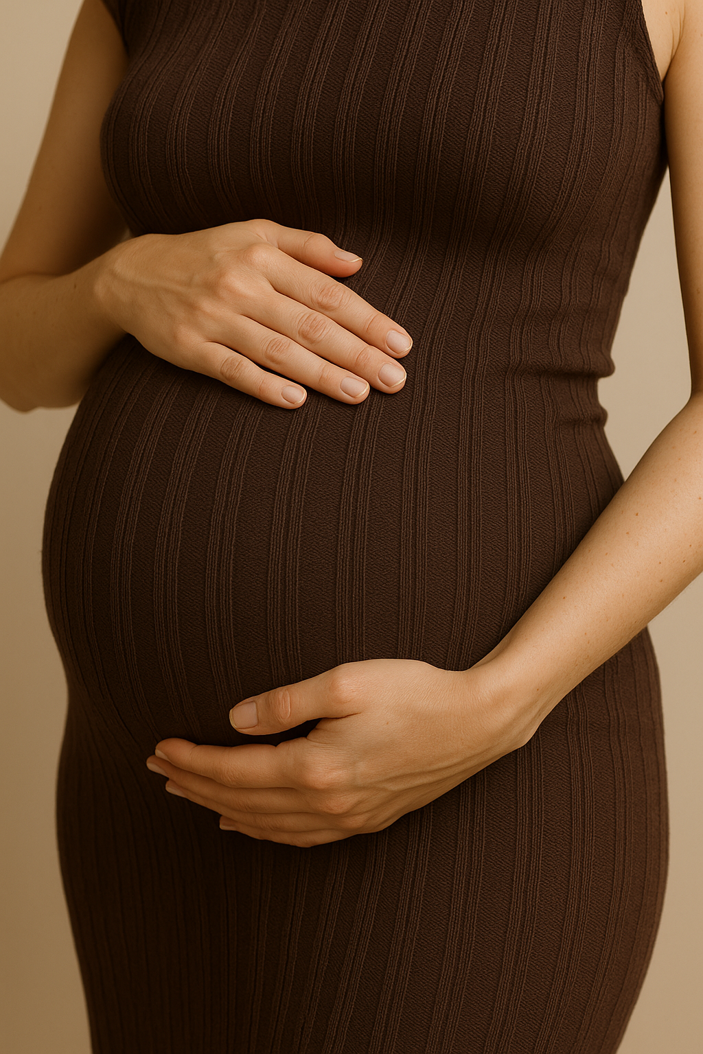 Sleeveless Turtleneck Maternity Maxi Dress Brown