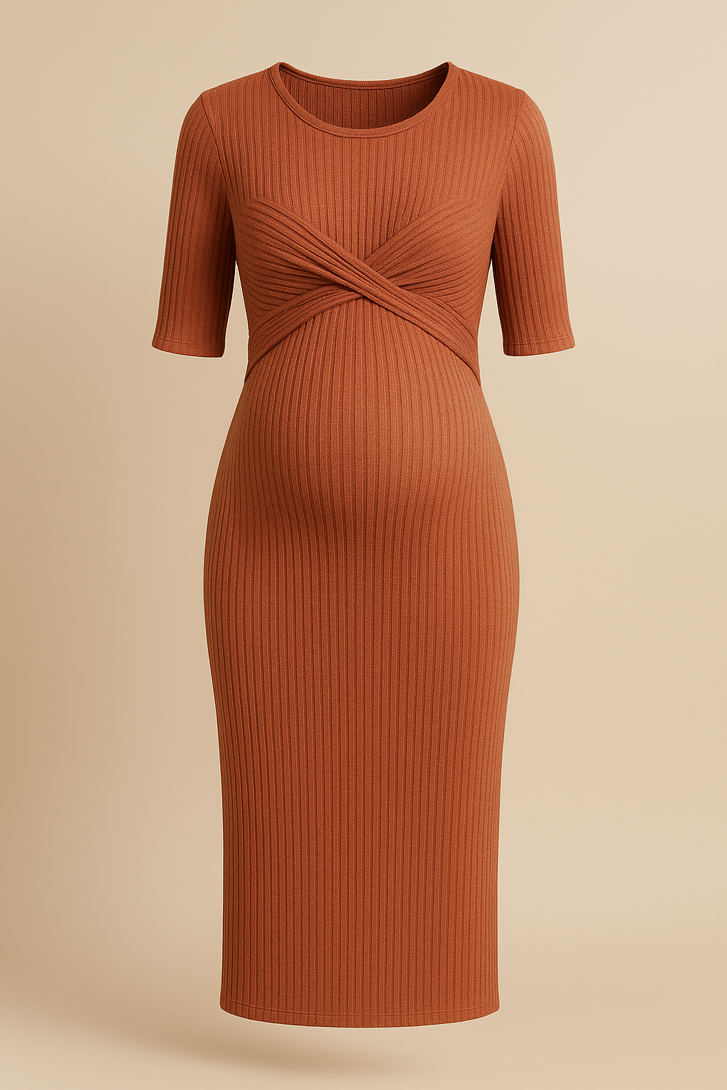 Rust Knit Maternity Midi Soft Wool Blend