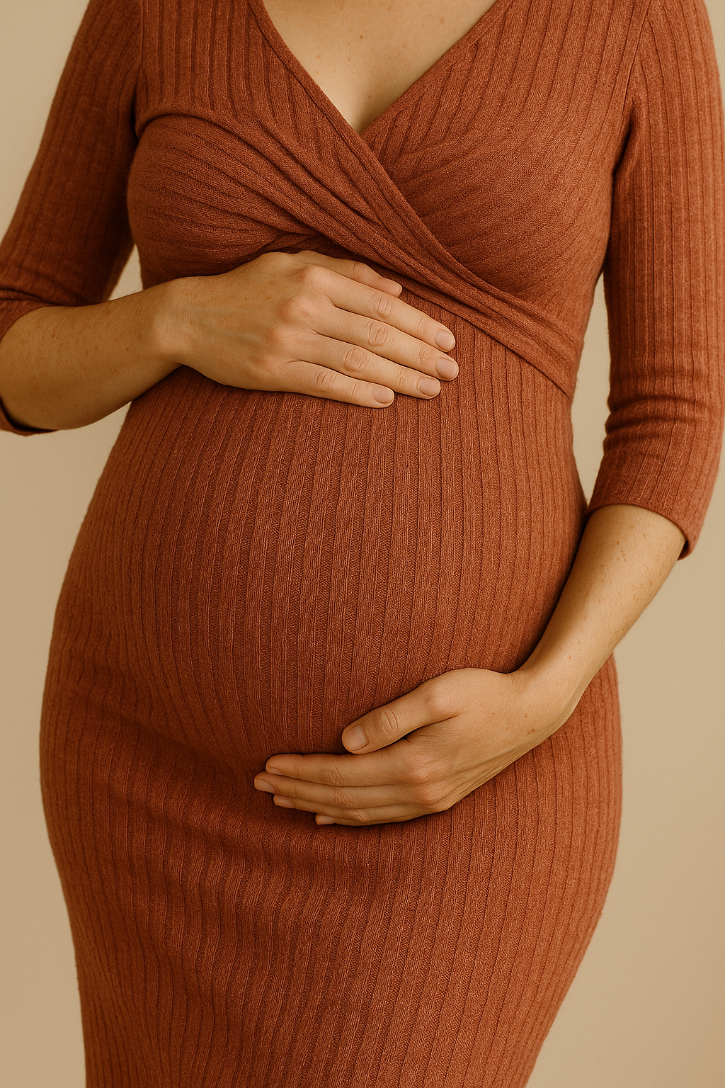 Rust Knit Maternity Midi Soft Wool Blend