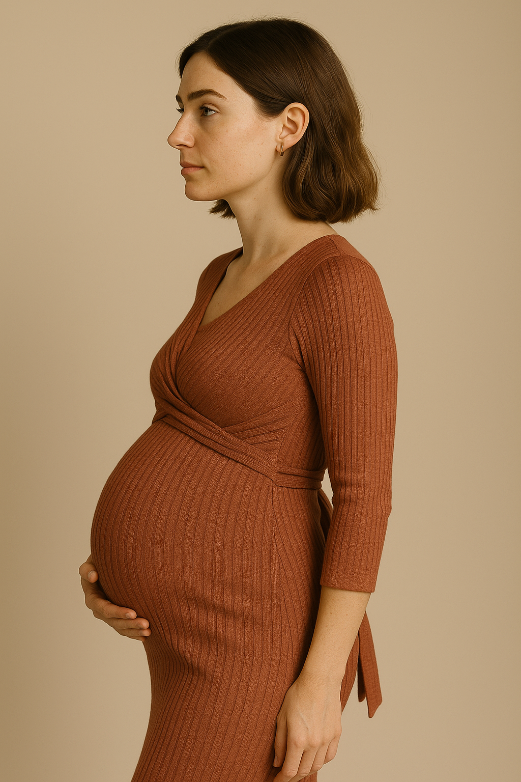Rust Knit Maternity Midi Soft Wool Blend
