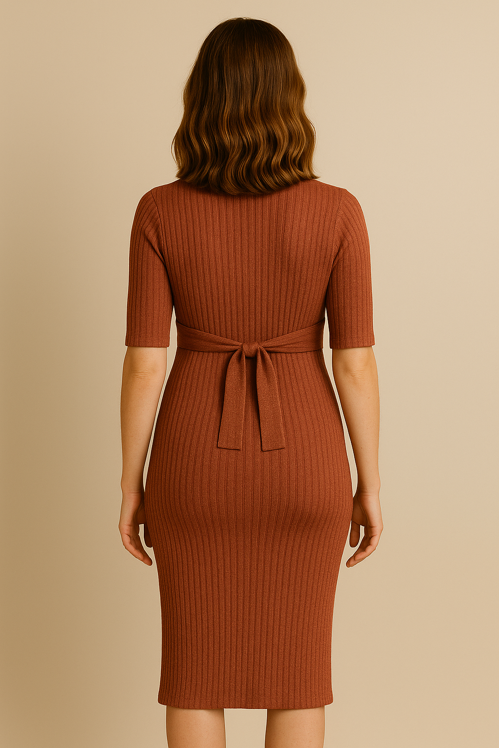 Rust Knit Maternity Midi Soft Wool Blend
