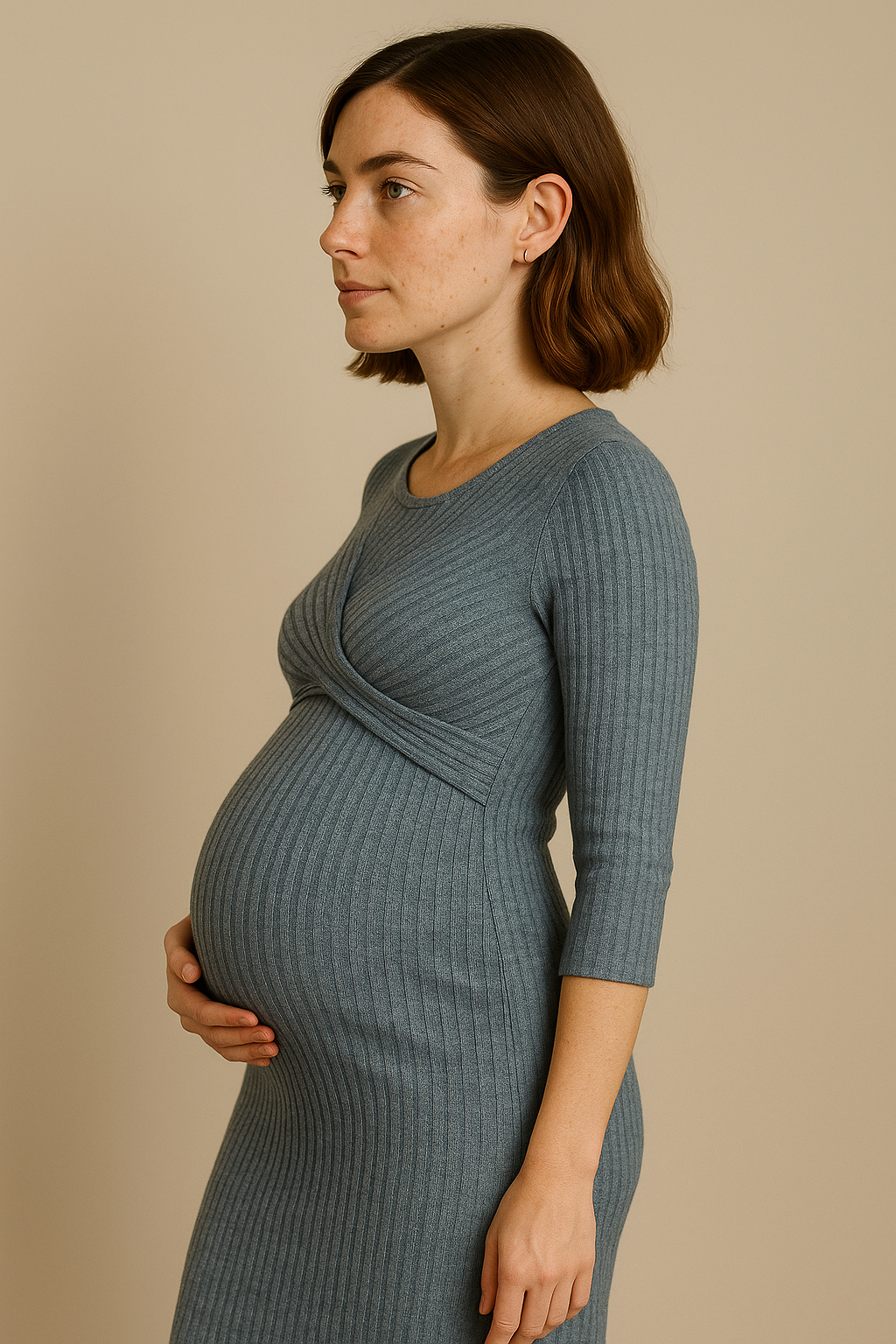 Blue Knit Maternity Midi Soft Wool Blend