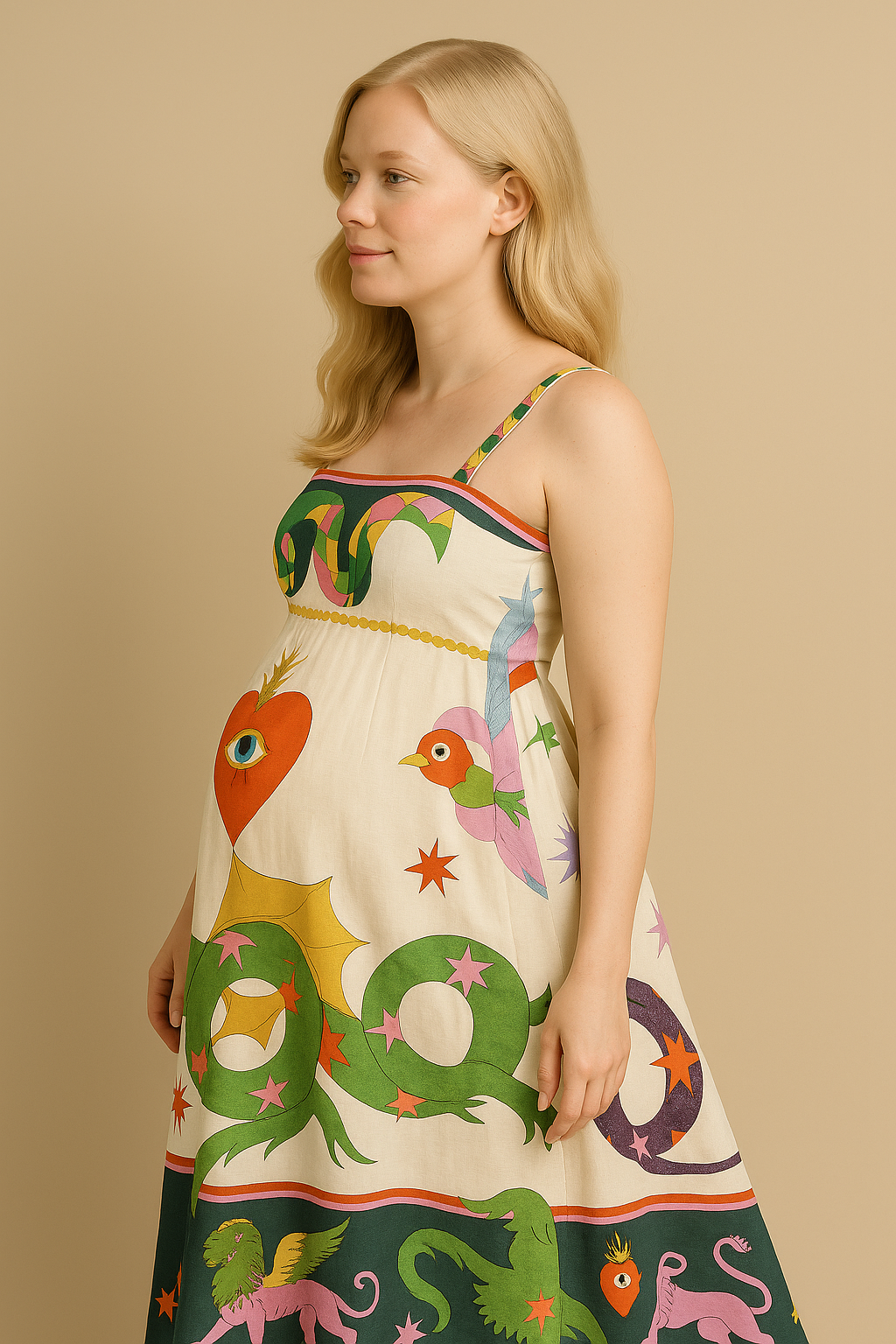 Green Midi Sundress Adjustable Straps Lightweight Summer