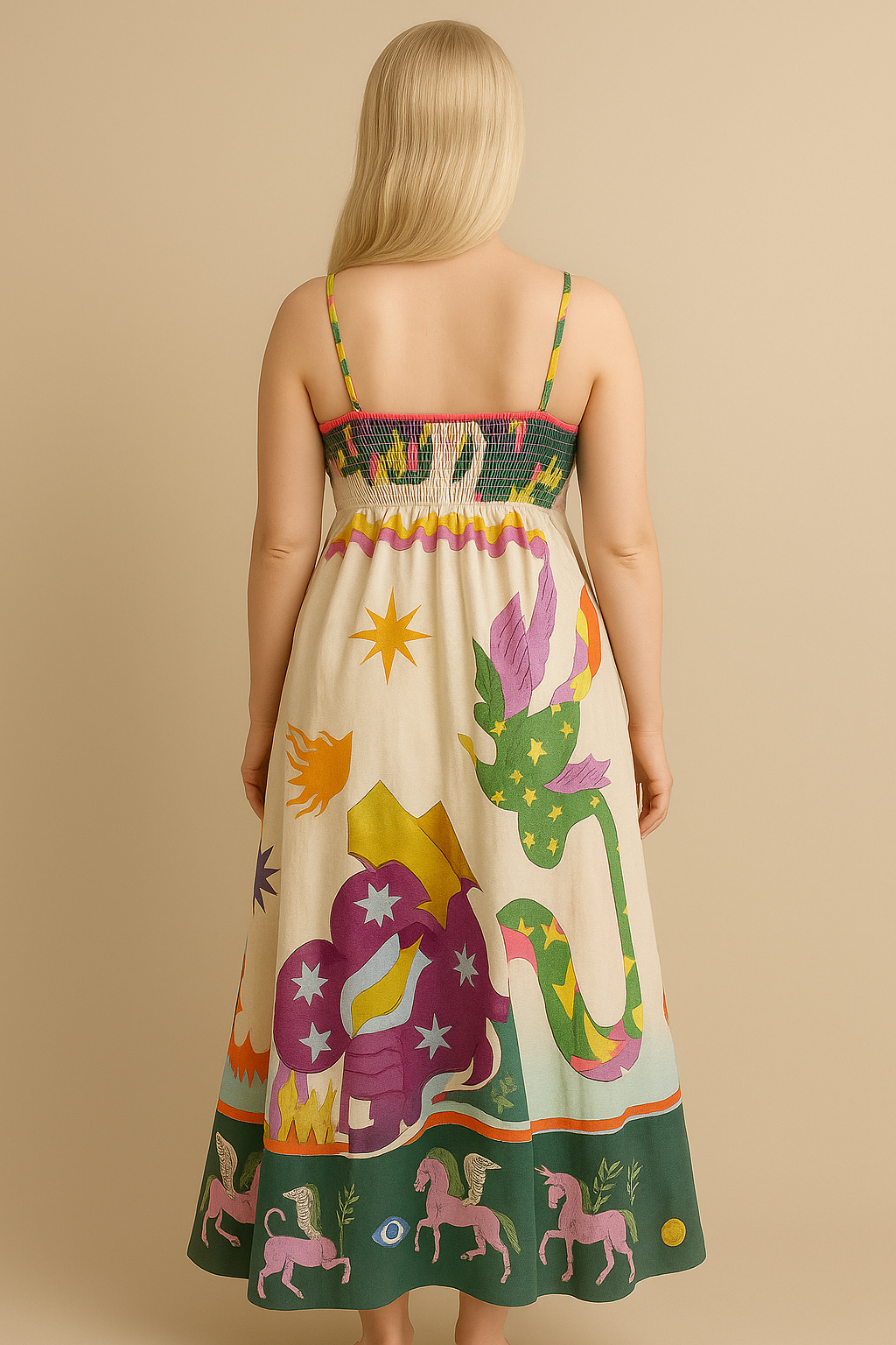 Green Midi Sundress Adjustable Straps Lightweight Summer