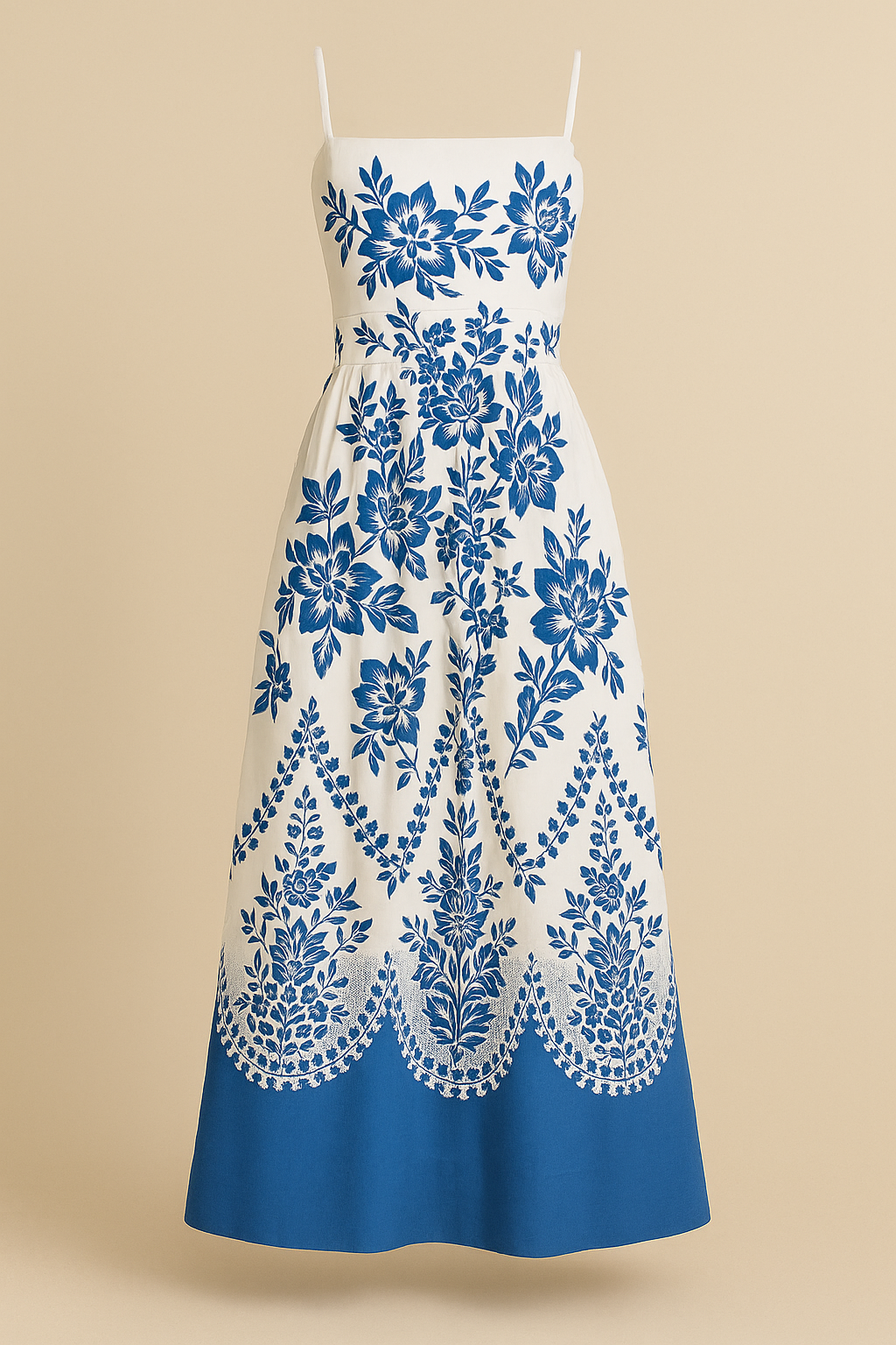 Blue Midi Sundress Adjustable Straps Lightweight Summer
