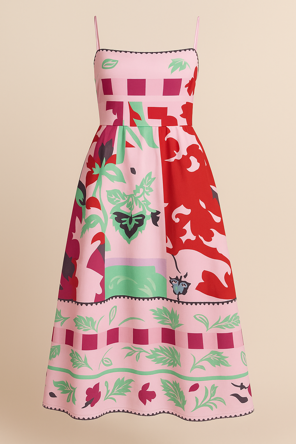 Pink Midi Sundress Adjustable Straps Lightweight Summer