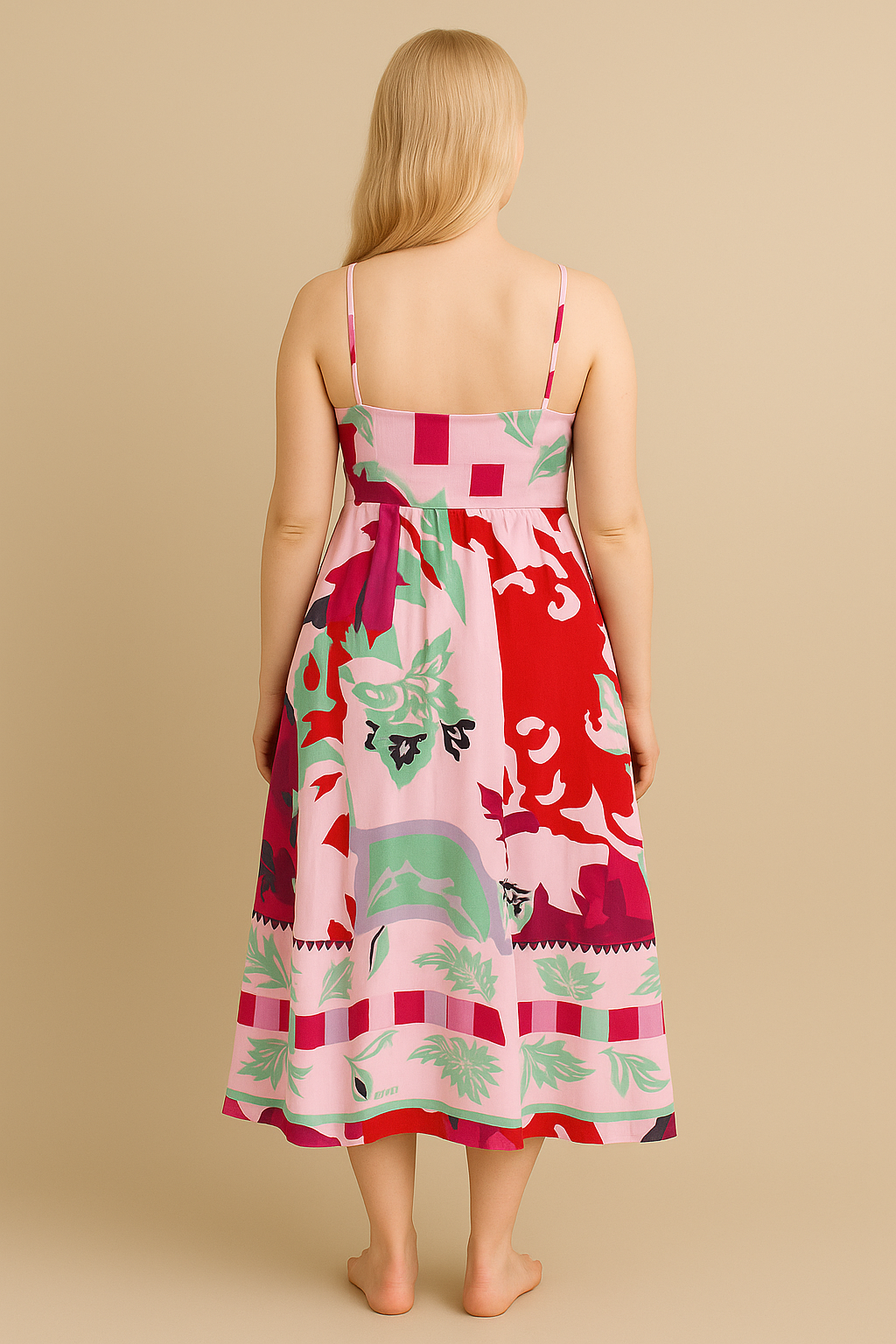 Pink Midi Sundress Adjustable Straps Lightweight Summer