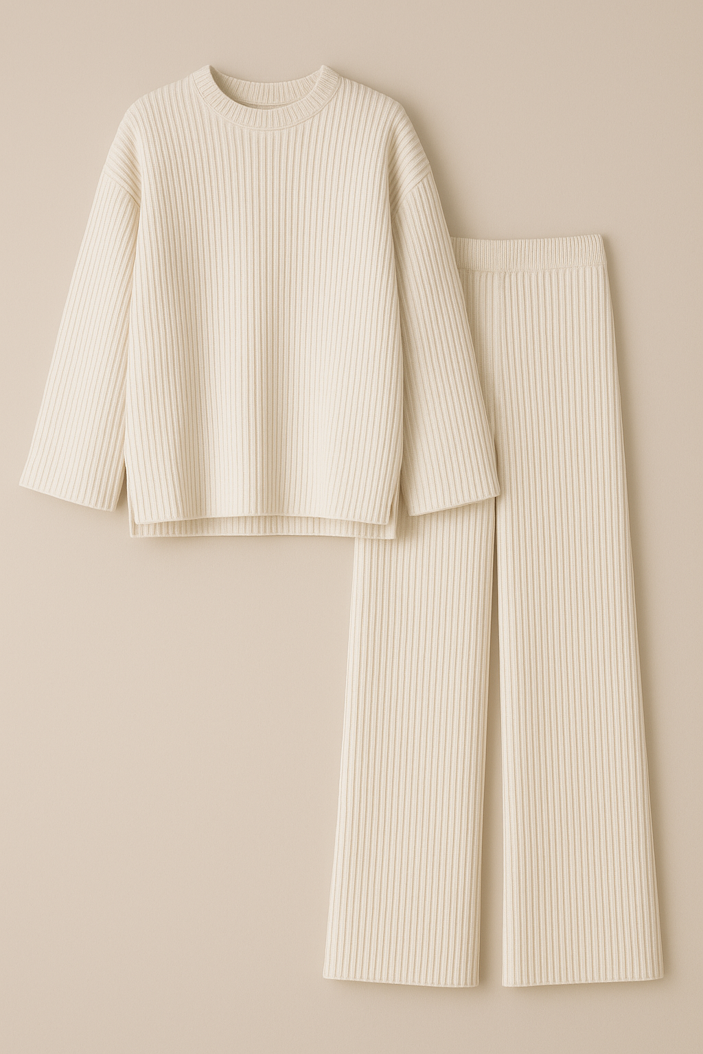 Off White Rib Knit Lounge Loose Set