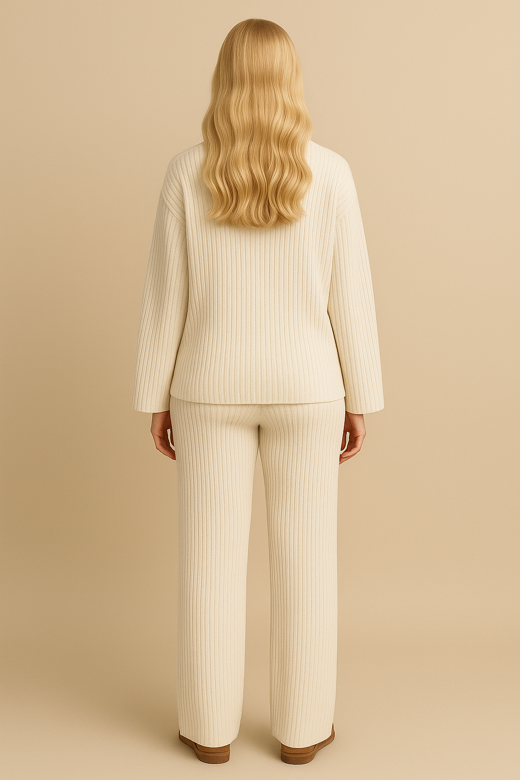 Off White Rib Knit Lounge Loose Set