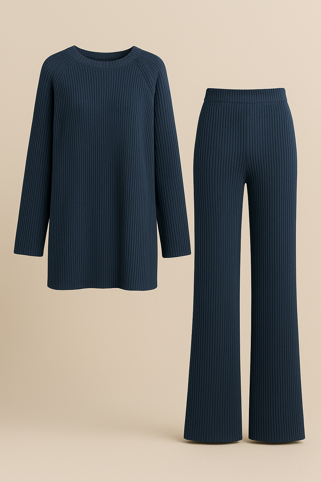 Womens Navy Knitted Loungewear Set Cozy Sweater Pants