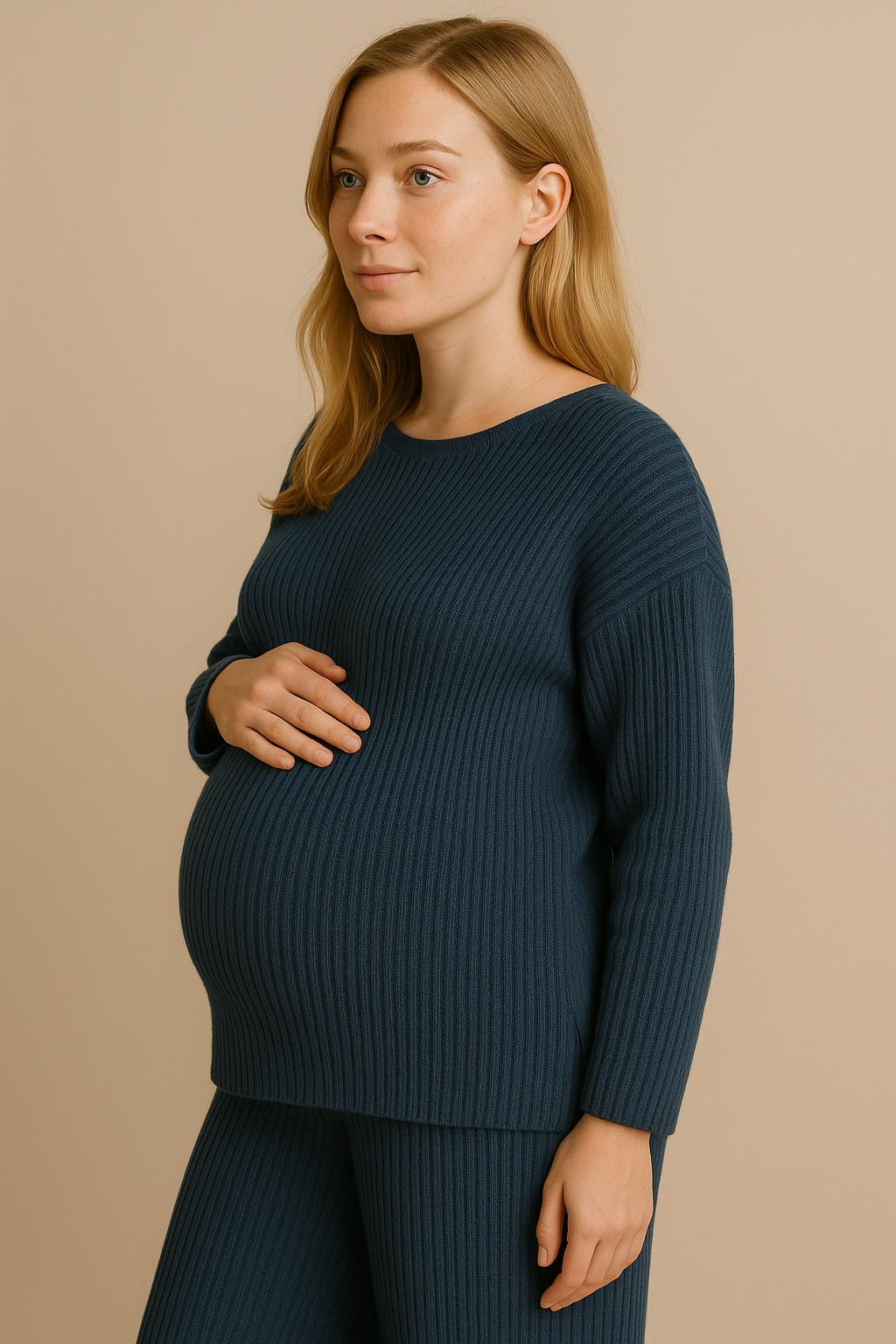 Womens Navy Knitted Loungewear Set Cozy Sweater Pants