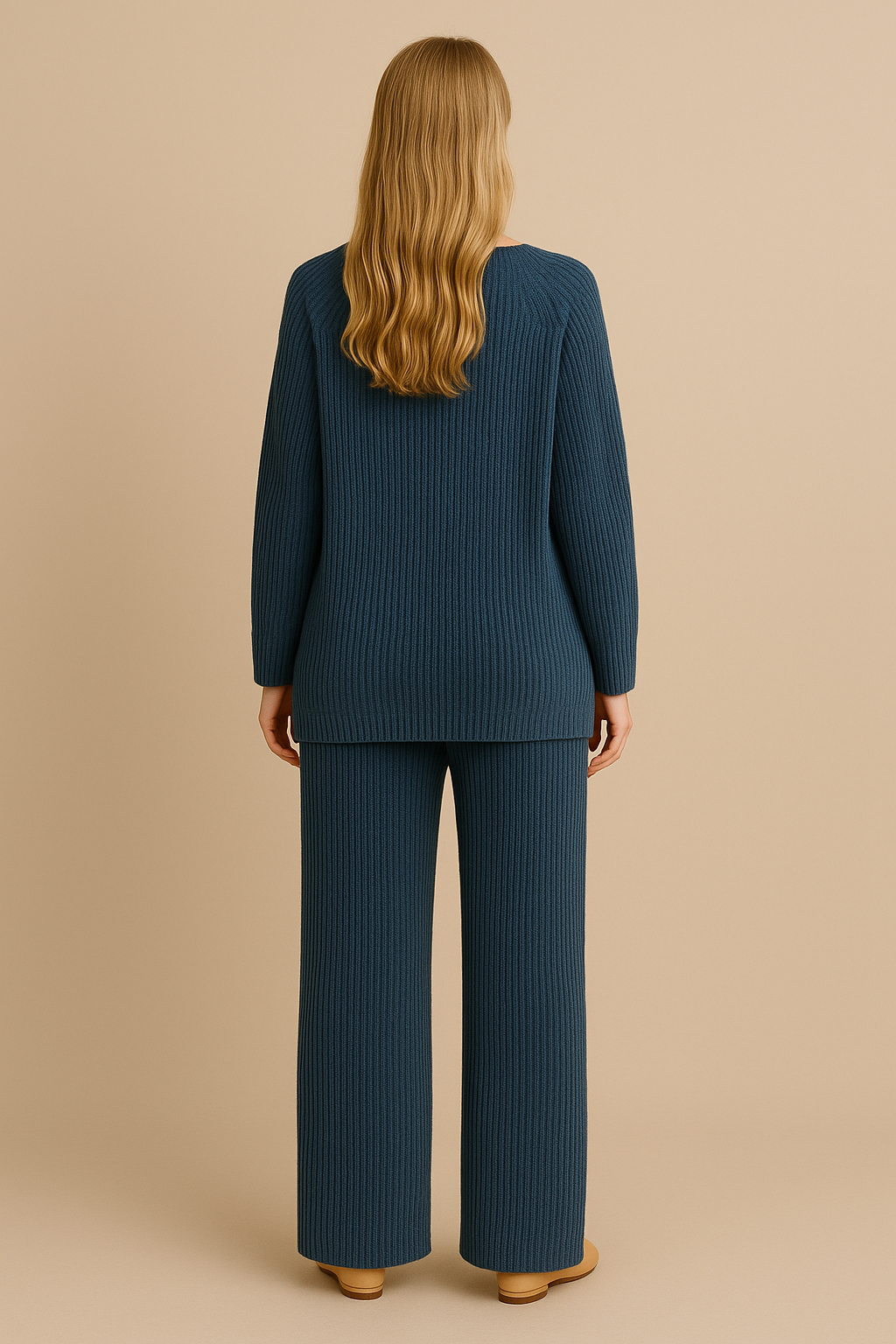Womens Navy Knitted Loungewear Set Cozy Sweater Pants