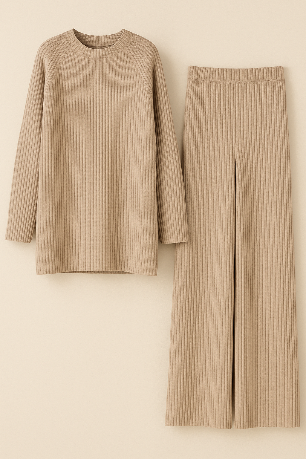Womens Apricot Knitted Loungewear Set Cozy Sweater Pants Apricot