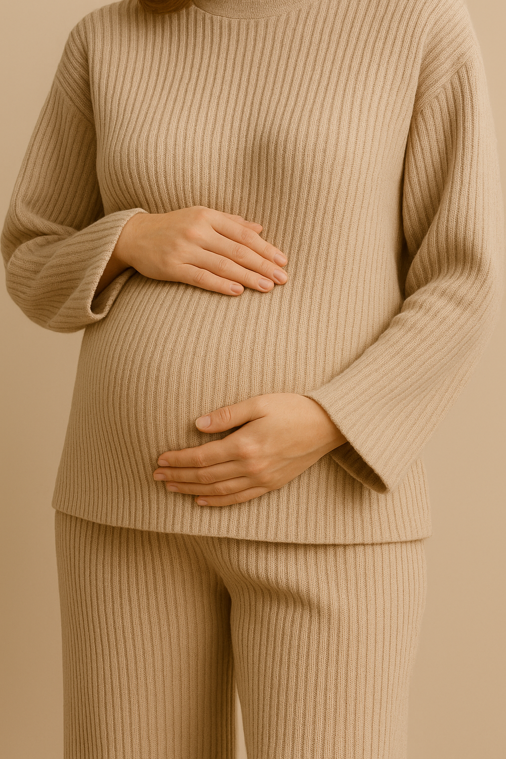 Womens Apricot Knitted Loungewear Set Cozy Sweater Pants Apricot