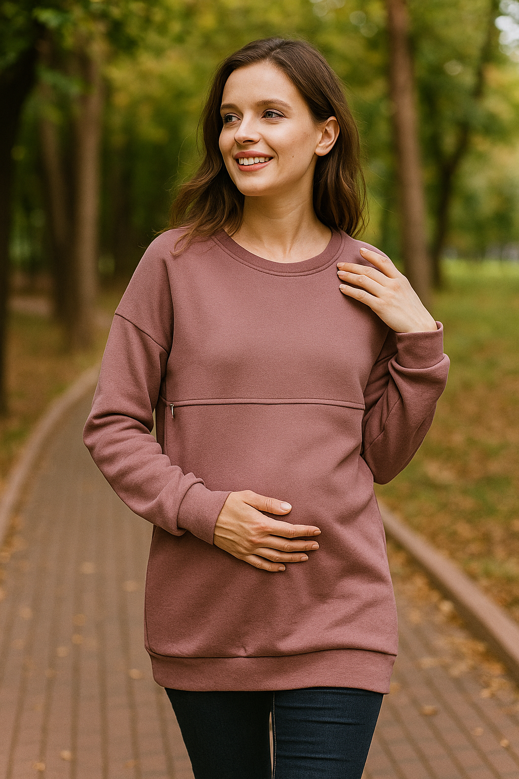 Oversized Nursing Jumper –  Cotton-Tencel Blend with Discreet Zip Access