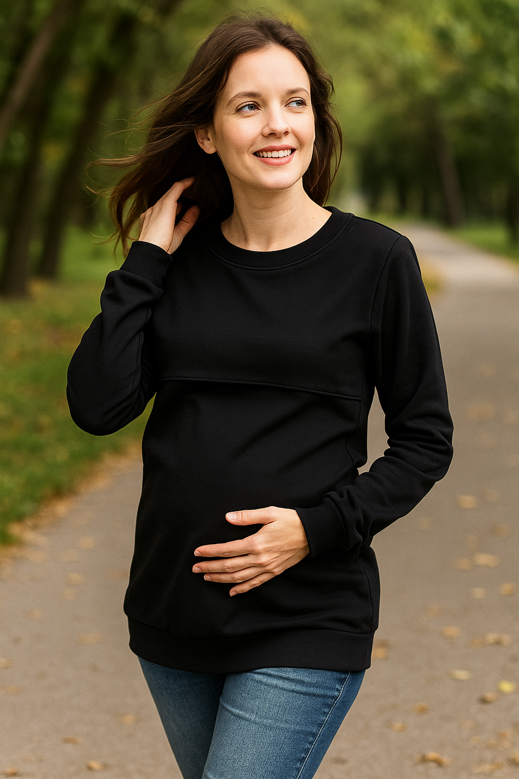 Oversized Nursing Jumper –  Cotton-Tencel Blend with Discreet Zip Access