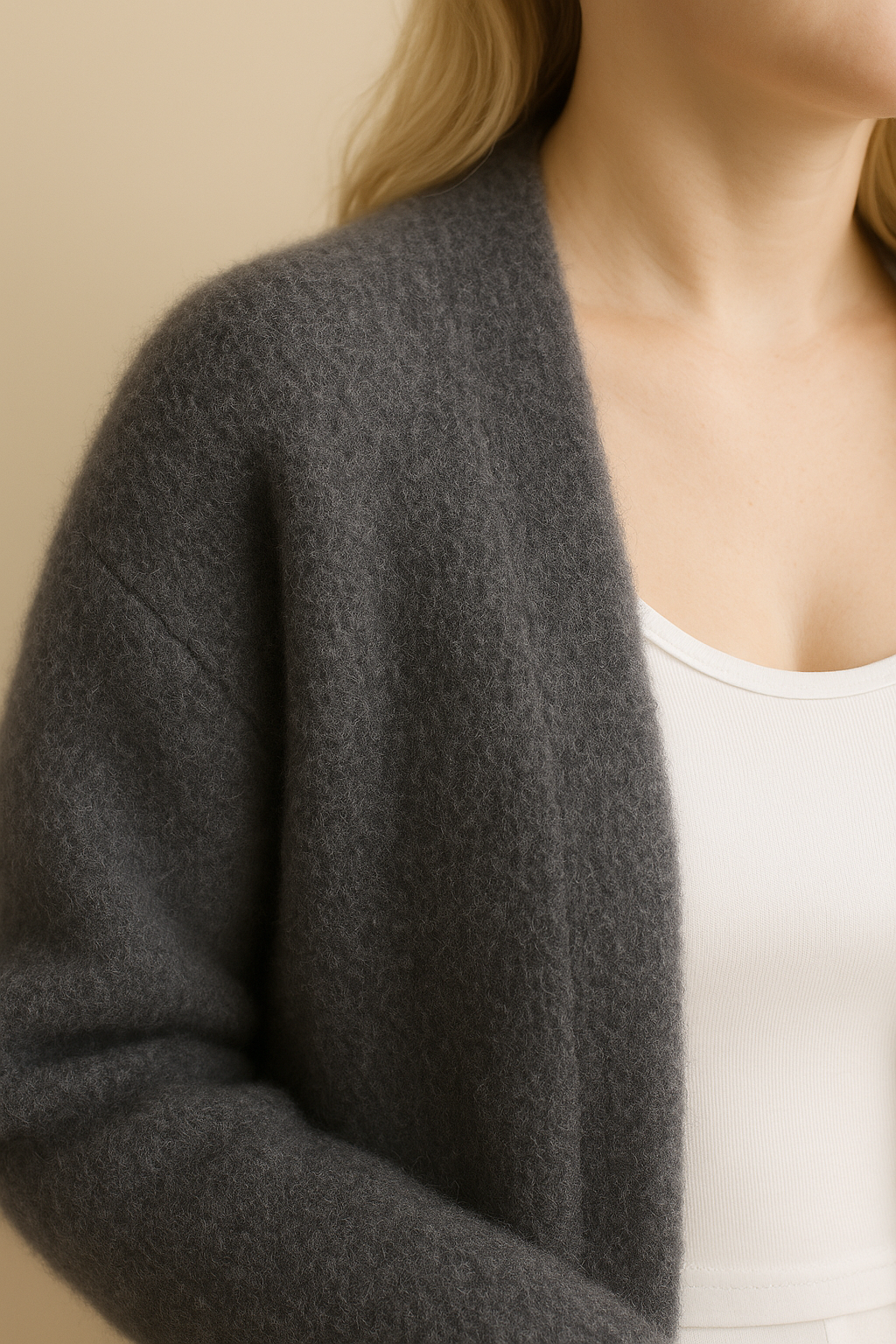 Gray Cardigan Sweater Thick Imitation Mink Fleece