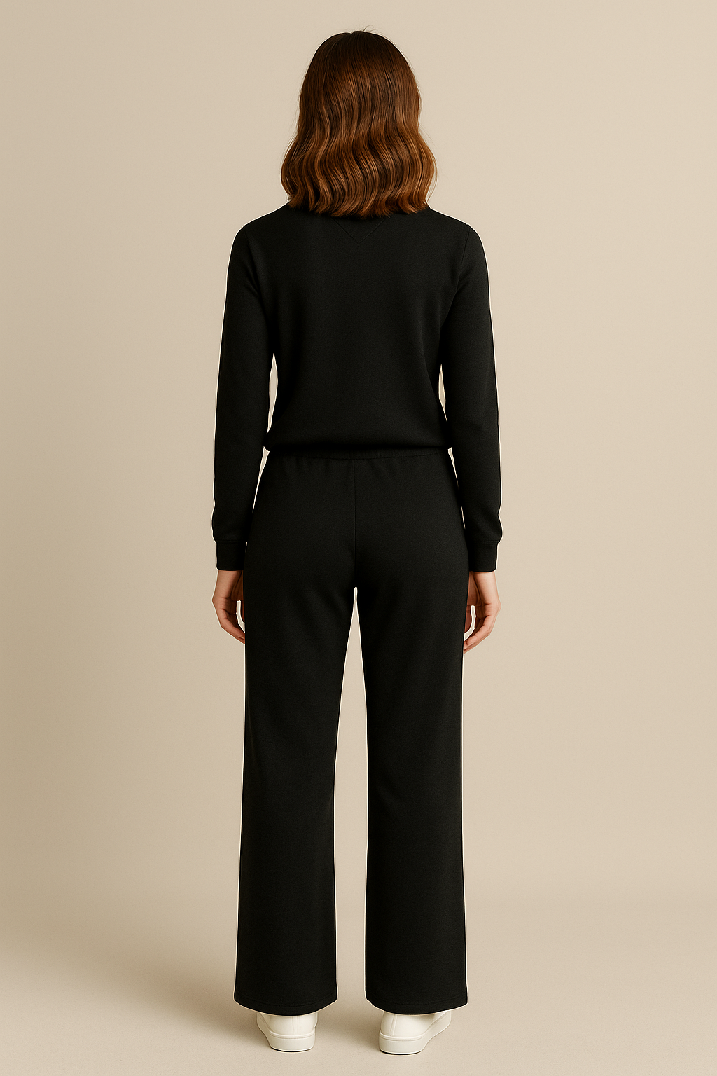 Casual 2 Piece Set Top and High Waisted Trousers in Black