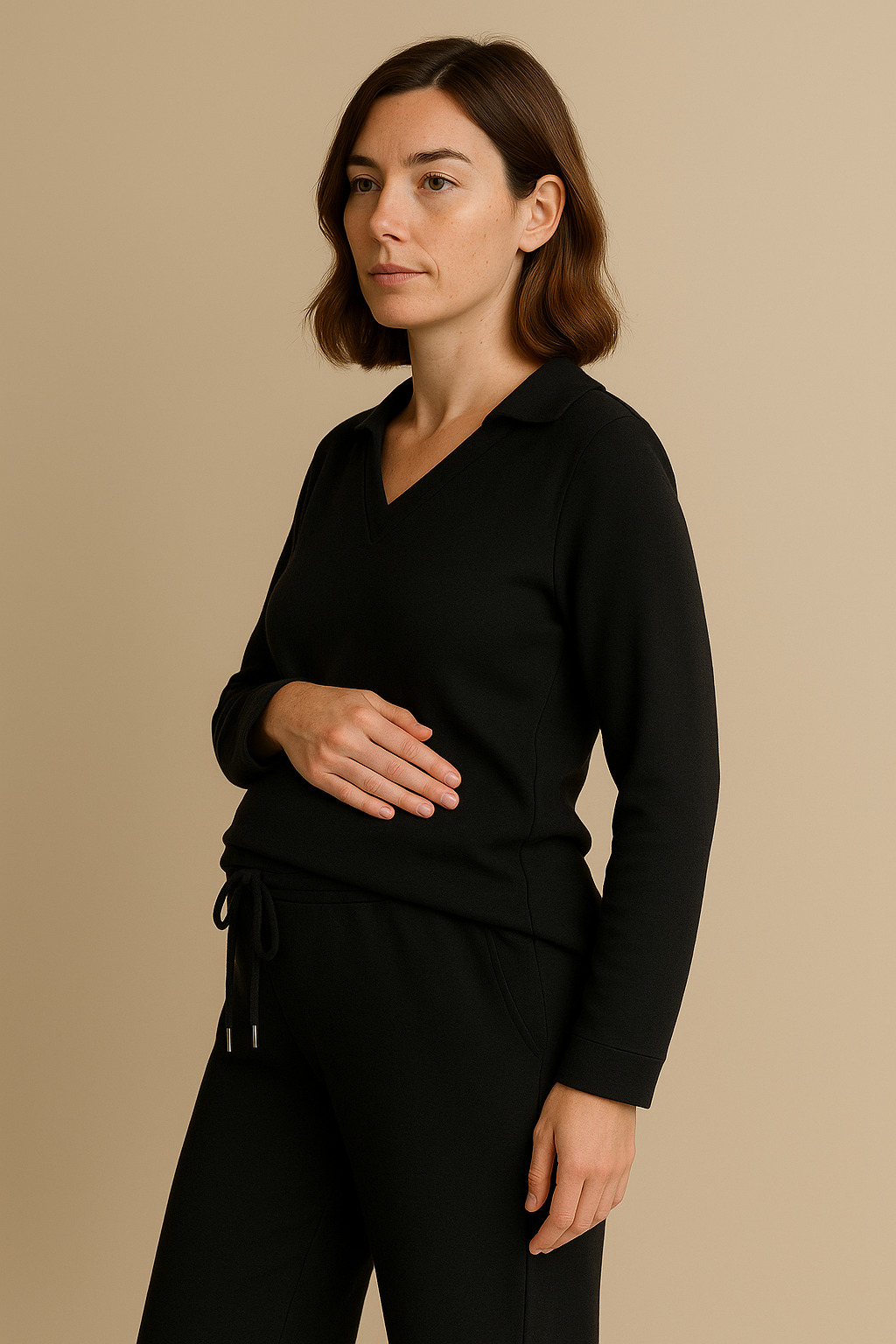 Casual 2 Piece Set Top and High Waisted Trousers in Black