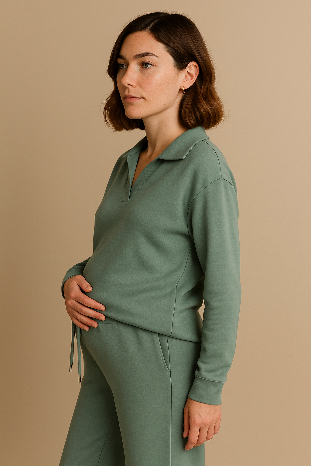 Casual 2 Piece Set Top and High Waisted Trousers in Green